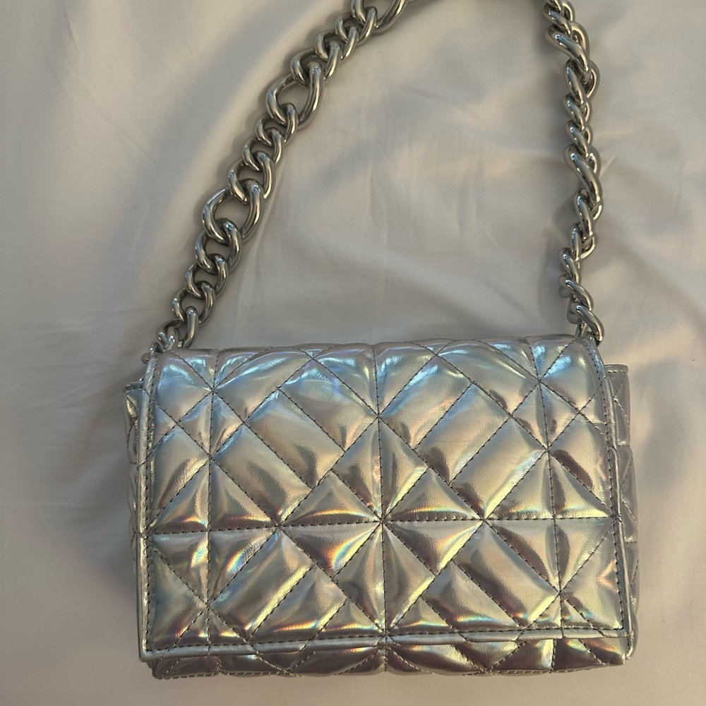 Silver Quilted Chain Shoulder Bag